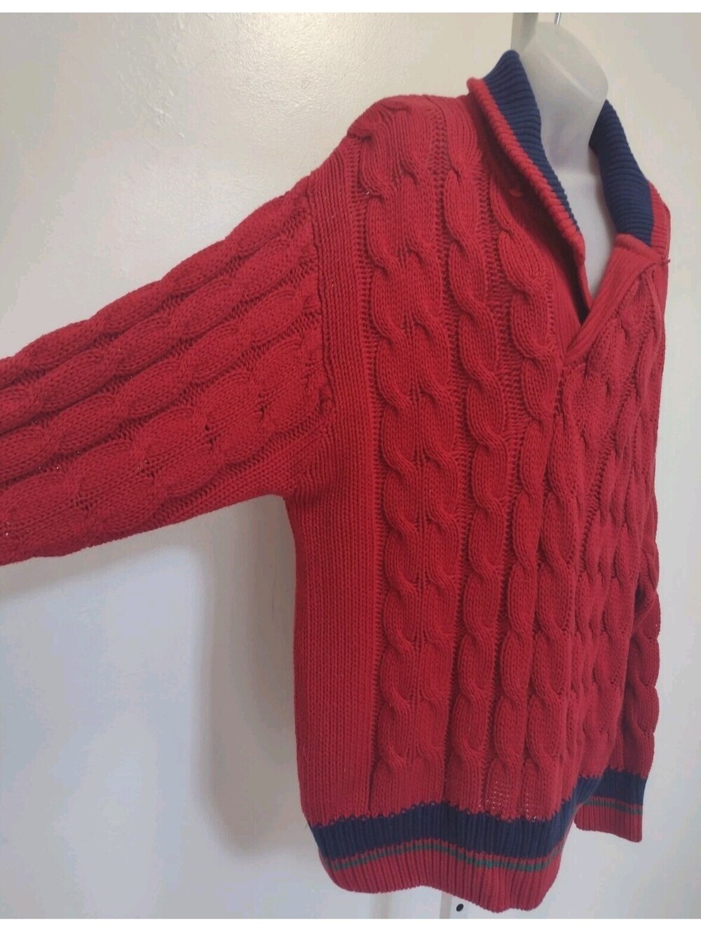 Vintage Reunion Cable Knit Sweater L Red 100% Cotton Preppy Grandpa Core Unisex